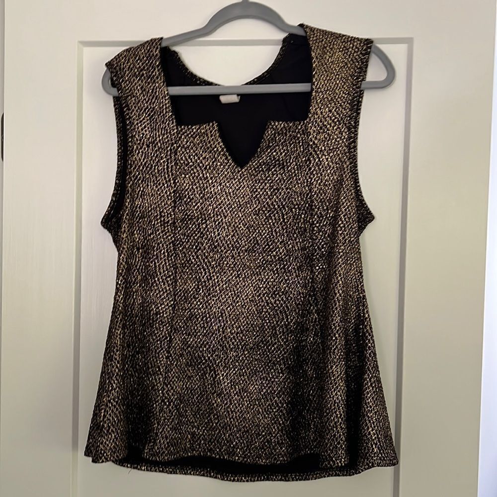 Fashion to Figure Black and Gold Peplum Sleeveless Top, 14-16/1x